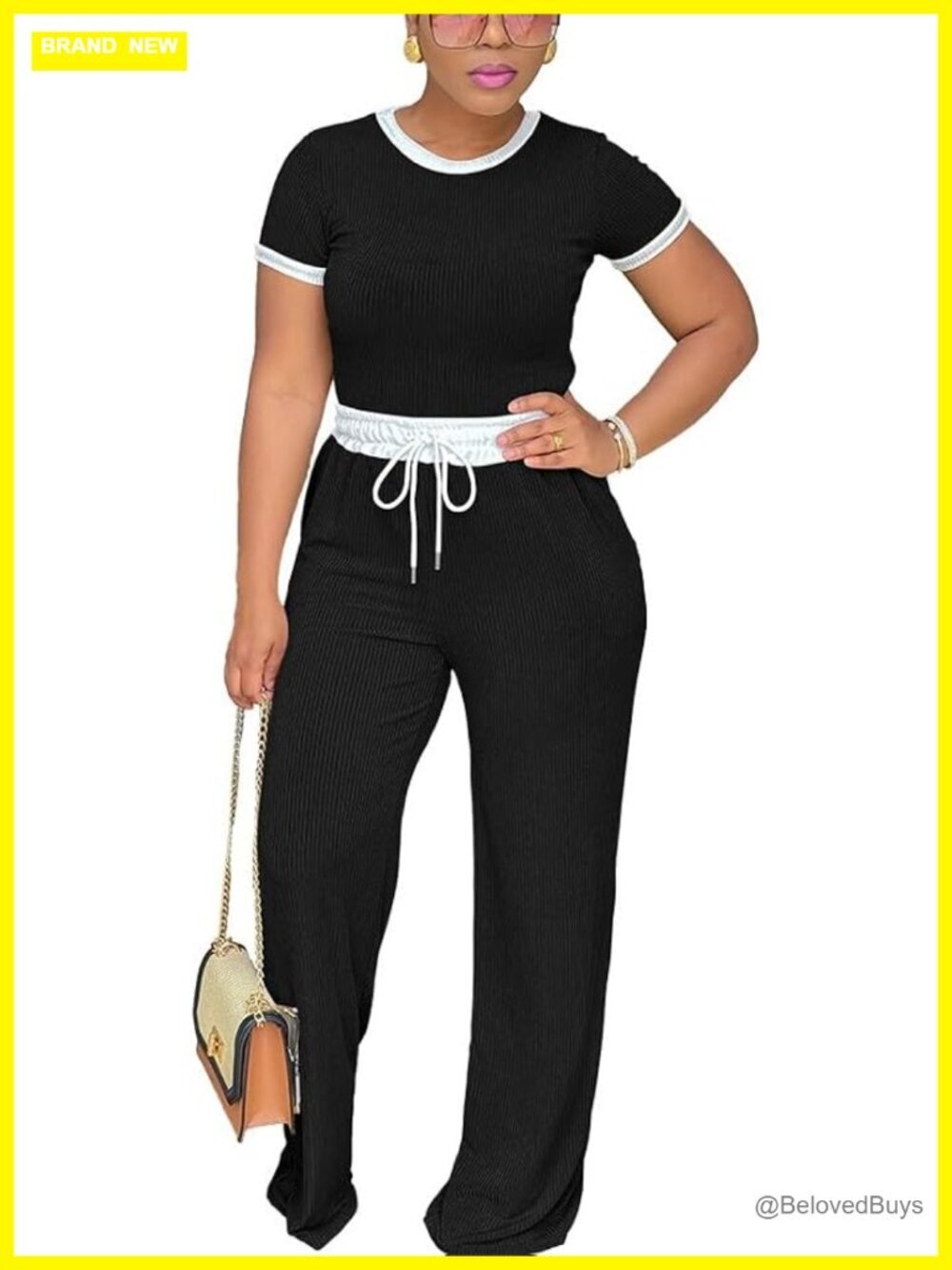 2 Piece Sweatsuit Set Short Sleeve Crop Top Wide Leg Pants Tracksuit